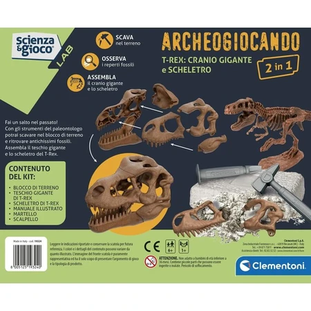 Clementoni Archeogiocando 19324 - Giant T-Rex Skull and 2-in-1 Skeleton - Science Toy