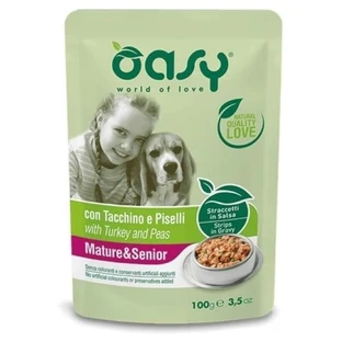 Oasy Straccetti à la dinde et à la sauce aux petits pois pour chiens âgés, 100 g
