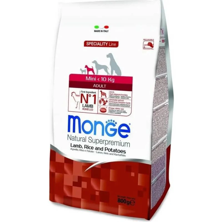 Monge Premium Adult Mini Dog Food with Lamb, Rice, and Potatoes, 800 g