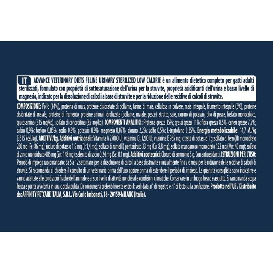Advance Urinary Sterilized Low-Calorie Chicken - Alimento completo para gatos adultos esterilizados, 7,5 kg