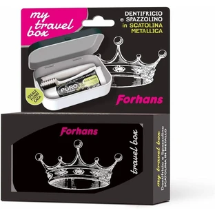 Forhans My Travel Box Corona Negru – pastă de dinți + periuță de dinți + cutie metalică