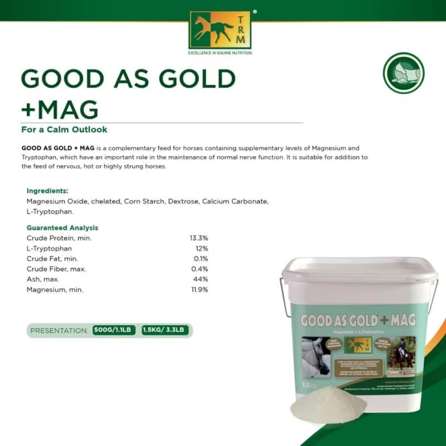 Trm Good as Gold + Mag - Voedingssupplement voor nerveuze paarden, 1,5 kg
