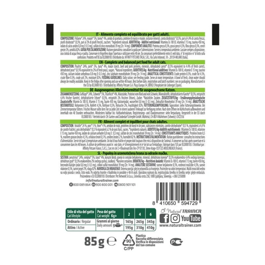 Natural Trainer Straccetti Adult Tonijn & Groenten - Compleet voer voor volwassen katten, 85 g