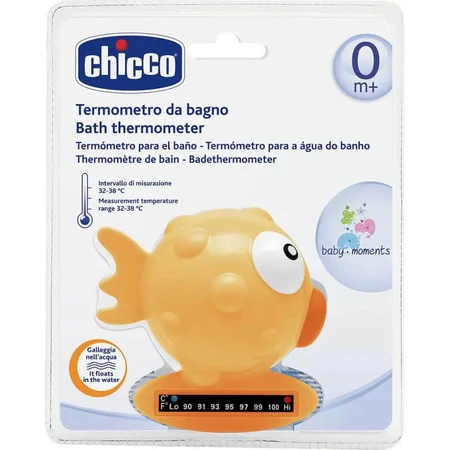 Termómetro de baño para niños de Chicco con forma de pez, de color naranja