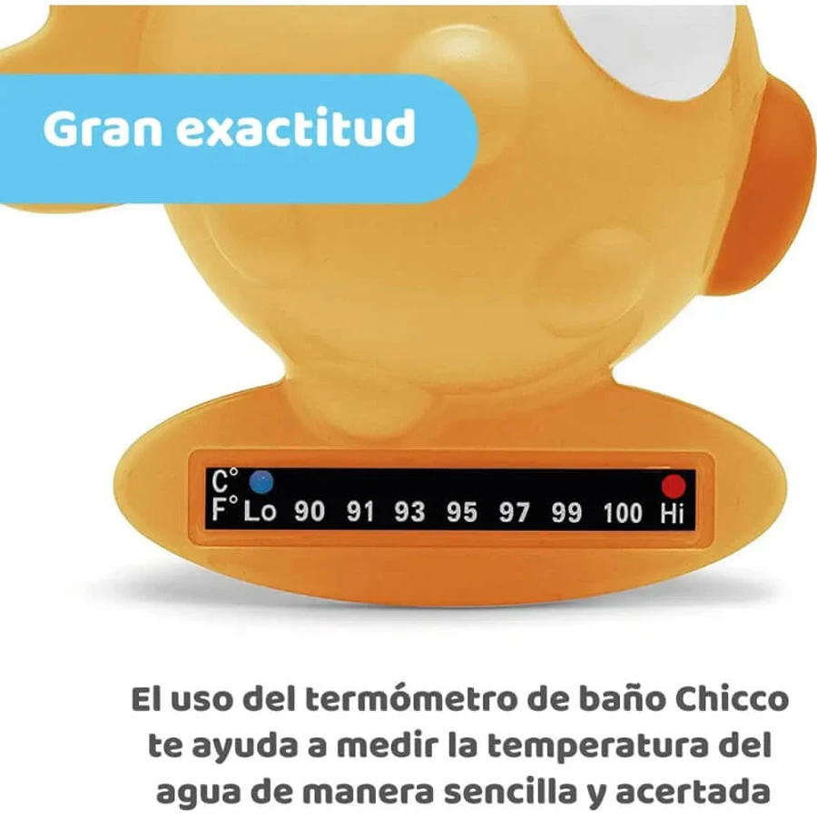 Termómetro de baño para niños de Chicco con forma de pez, de color naranja