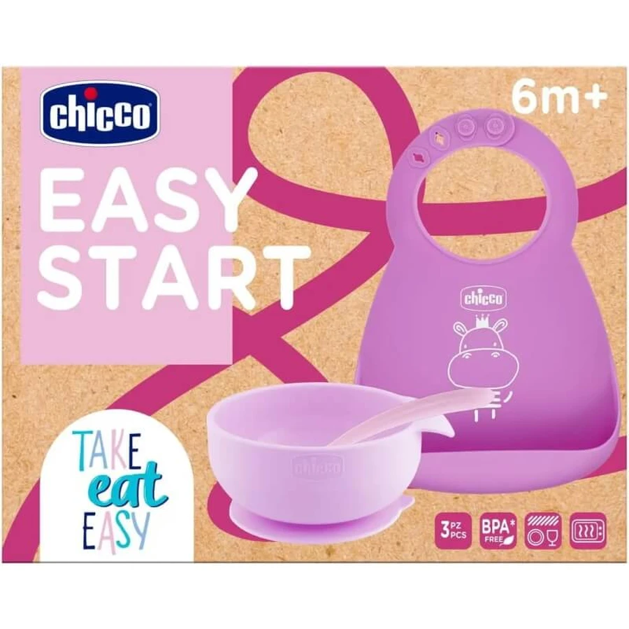 Chicco Easy Start - Silicone Weaning Meal Set 6m+ - Pink