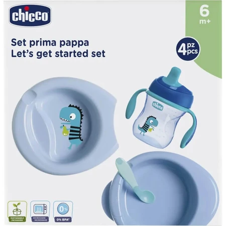 Set de repas Chicco pour les enfants à partir de 6 mois : assiette, cuillère et tasse — Bleu clair
