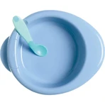 Set de repas Chicco pour les enfants à partir de 6 mois : assiette, cuillère et tasse — Bleu clair