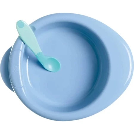 Set de repas Chicco pour les enfants à partir de 6 mois : assiette, cuillère et tasse — Bleu clair