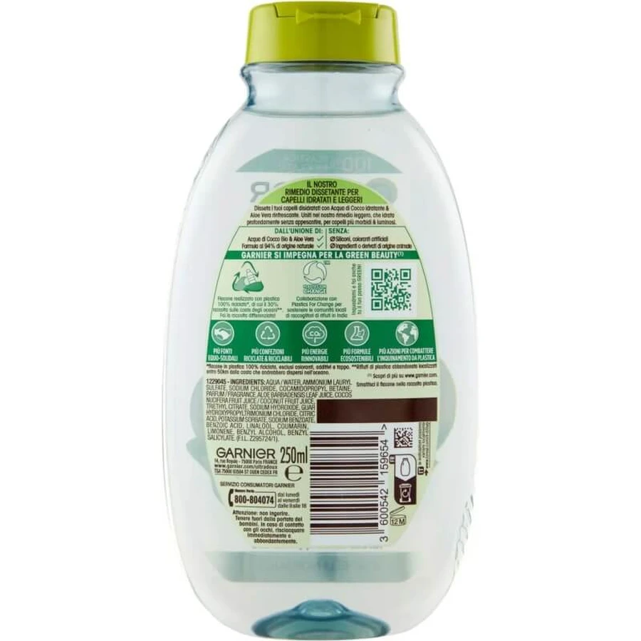 Garnier Ultra Gentle Coconut Water and Aloe - Moisturizing Shampoo 250 ml