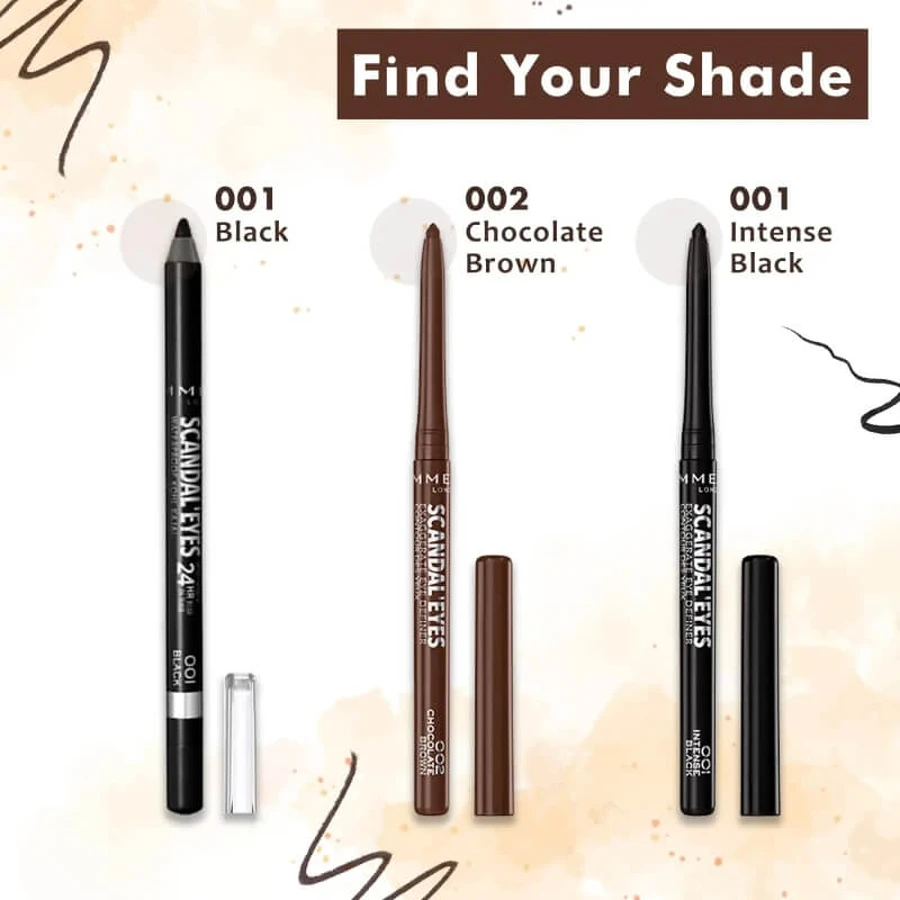 Rimmel Scandaleyes Exaggerate - Crayon pour les yeux rétractable waterproof n° 002, brun chocolat