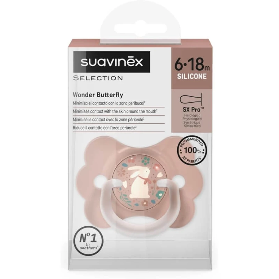 Suavinex Wonder Butterfly - Chupete de silicona SX Pro, de 6 a 18 meses - Rosa
