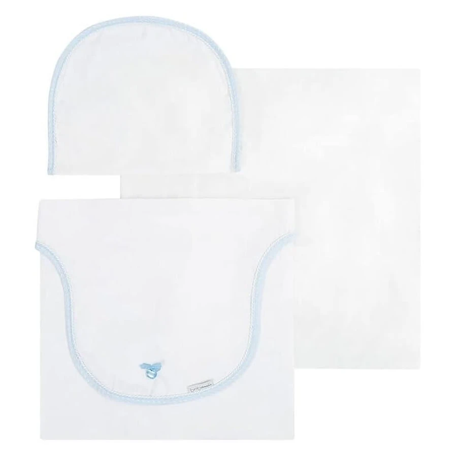 Coimasa Cucù Venezia - 3 sábanas y una funda de almohada para una cuna pequeña (40 x 80 cm) - blanco y azul claro