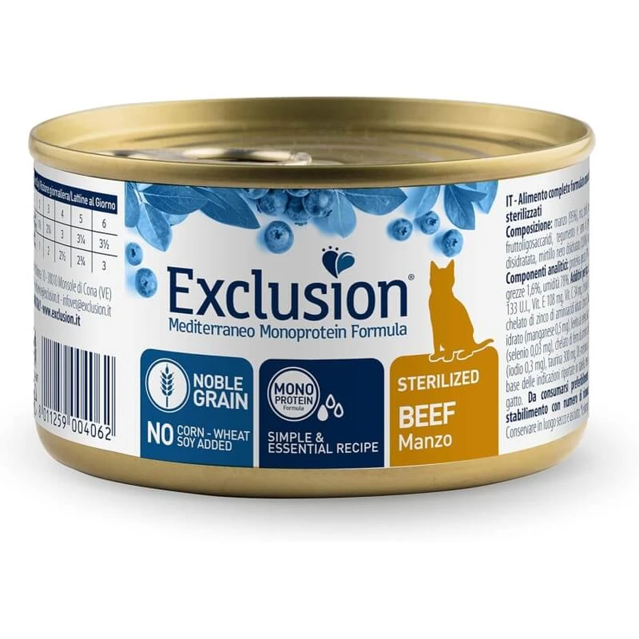 Exclusion Mediterraneo Single-Protein Beef - Complete Wet Food for Spayed or Neutered Cats, 85 g