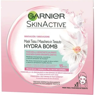 Mascarilla de tela superhidratante Garnier Skinactive Hydra Bomb: calmante para pieles secas y sensibles