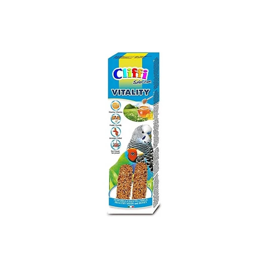 Cliffi Vitality Sticks con semillas y miel - Alimento completo para periquitos y aves exóticas, 60 g