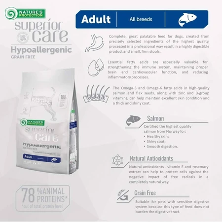 Nature's Protection Superior Care Salmon - Hypoallergenic Complete Dry Food for Adult Dogs, 1.5 kg