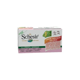 Schesir para perros, paquete múltiple de pollo y cordero: alimento completo para perros adultos, 4 x 85 g