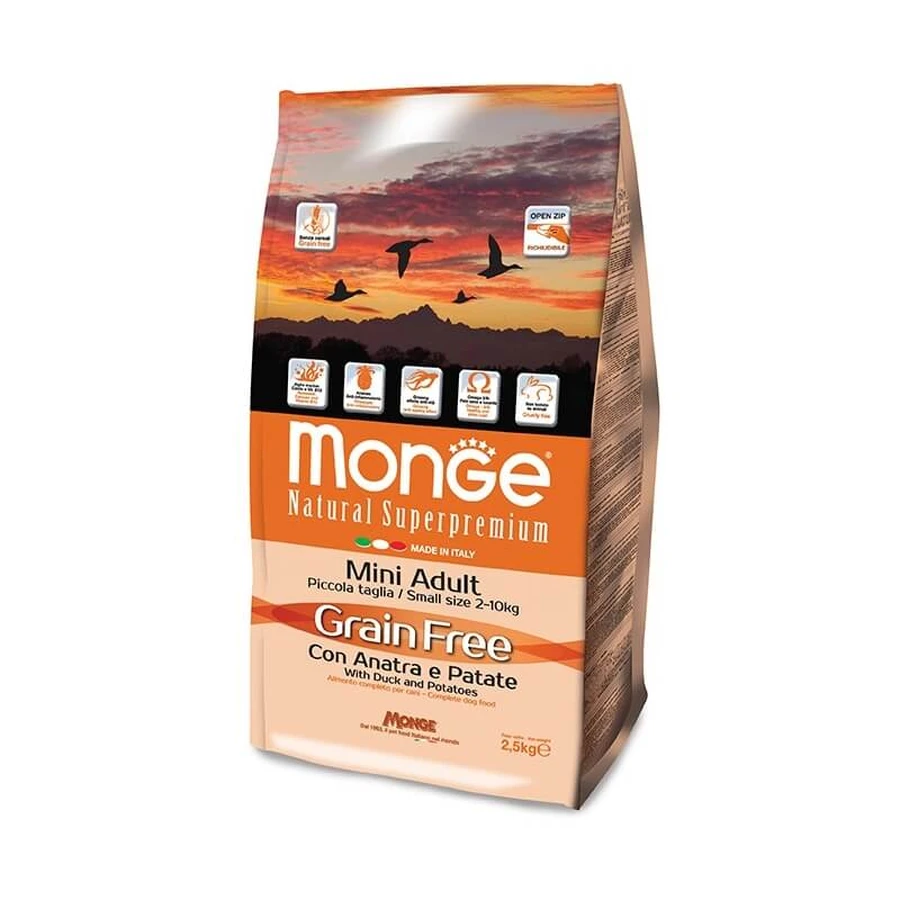 Monge Natural Superpremium Mini pour chiens adultes, sans céréales, au canard et aux pommes de terre – Croquettes pour chiens, 2,5 kg