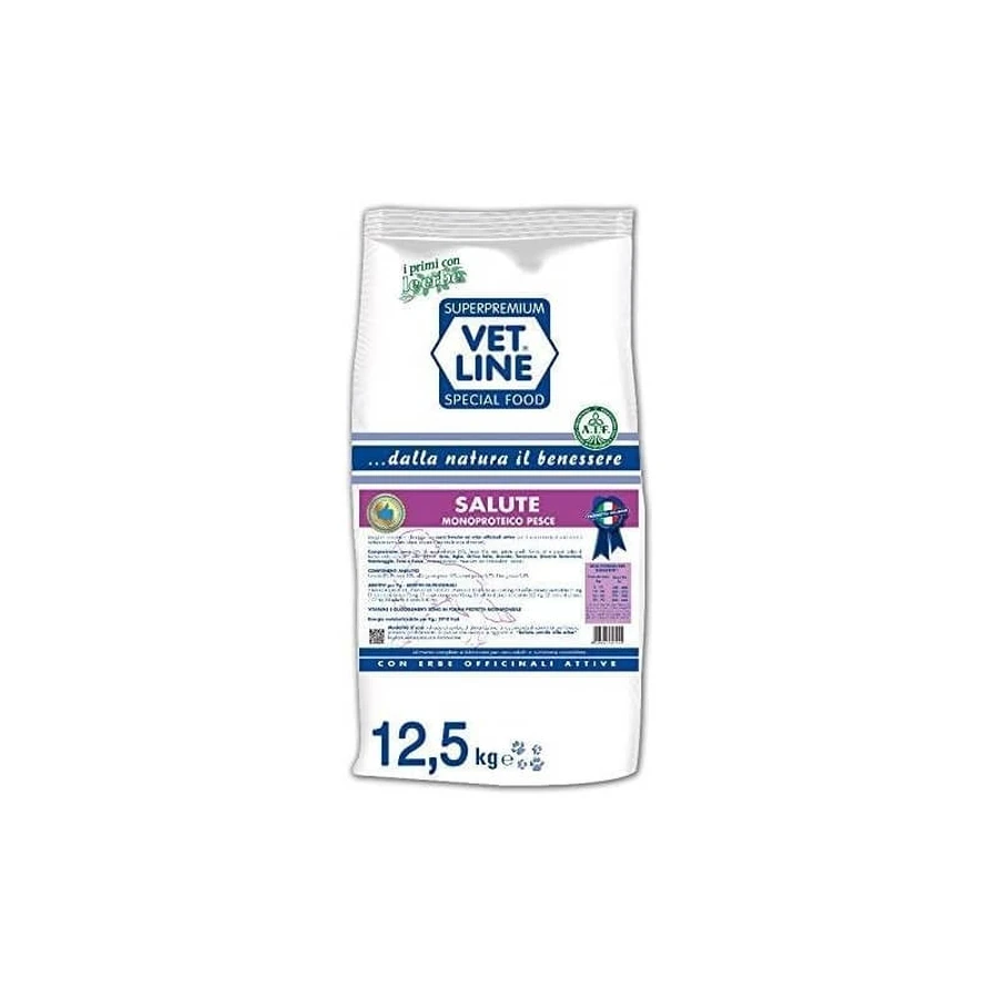 Vet Line Dog Health Fish - Complete food for small adult dogs with controlled nutrition, 12.5 kg