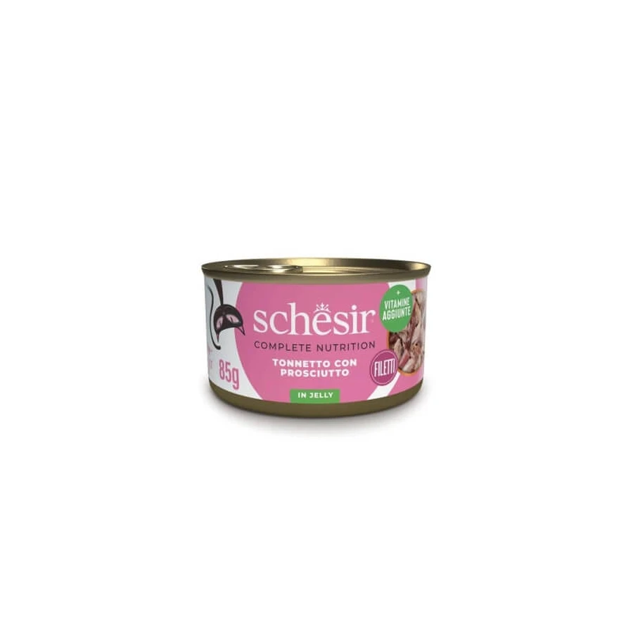 Schesir Tonnetto con jamón - Comida húmeda completa para gatos adultos, 85 g
