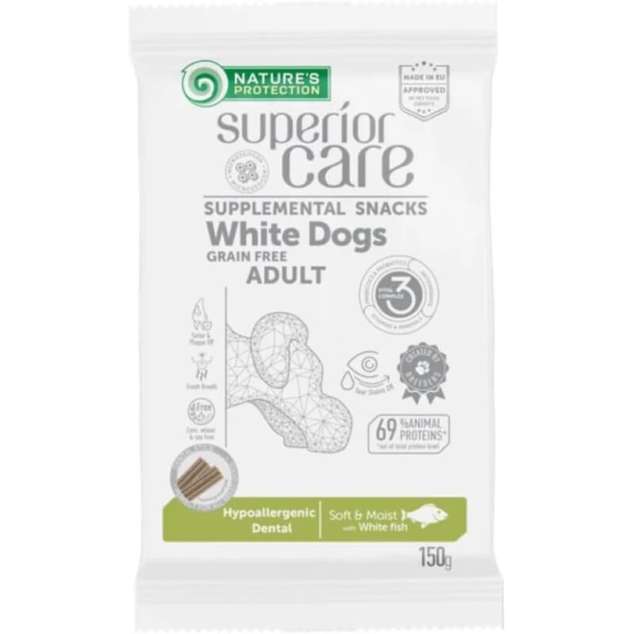 Nature's Protection Superior Care White Fish – Snacks für erwachsene Hunde mit weißem Fell, 150 g