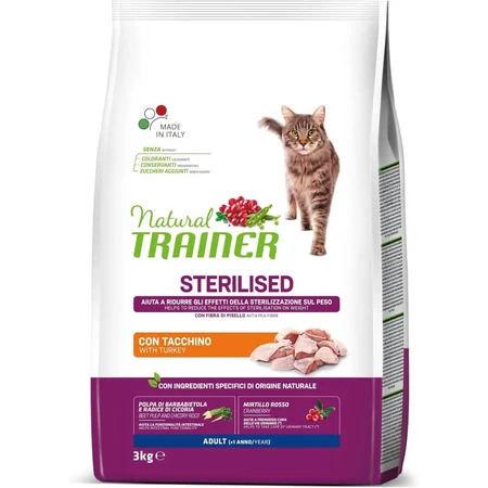 Natural Trainer Daily Nutrition Sterilized Turkey - Complete Food for Adult Sterilized Cats, 3 kg