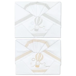 Andy &amp; Helen Komplettes Babybett-Set – 2 Laken + 1 Kissenbezug mit Stickerei von Elefanten und Heißluftballons – beige