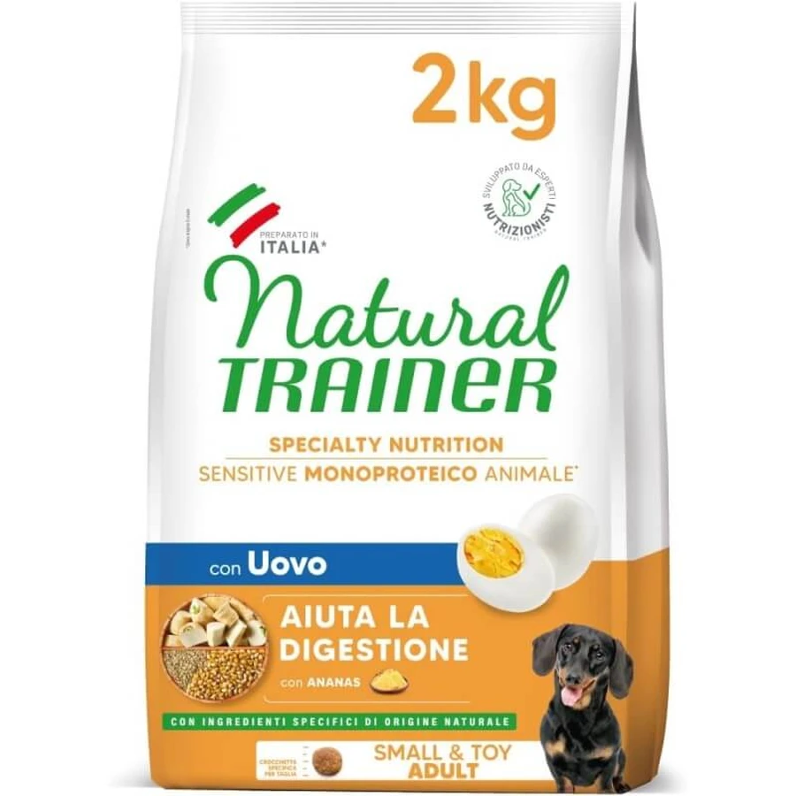 Natural Trainer Sensitive, sin gluten y sin huevo: alimento completo para perros adultos de razas pequeñas y mini, 2 kg