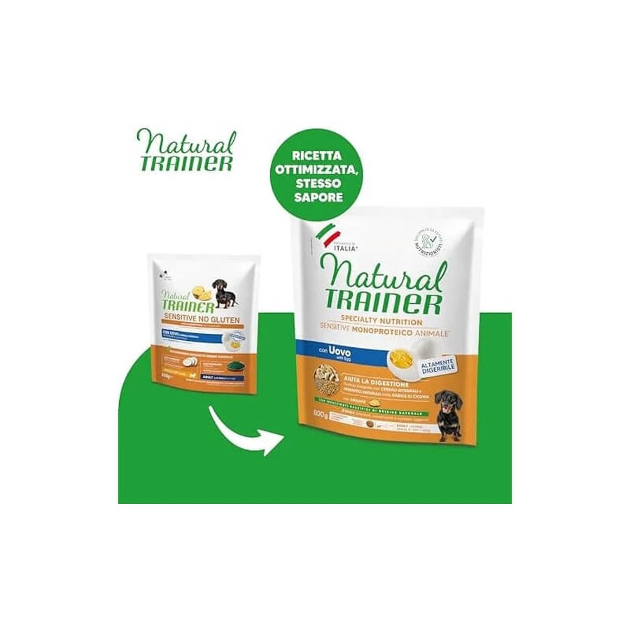 Natural Trainer Sensitive, sin gluten y sin huevo: alimento completo para perros adultos de razas pequeñas y mini, 2 kg