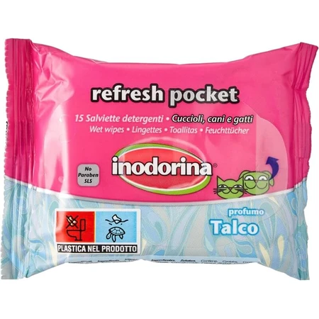 Inodorina Refresh Pocket - 15 cleansing wipes for puppies, dogs, and cats