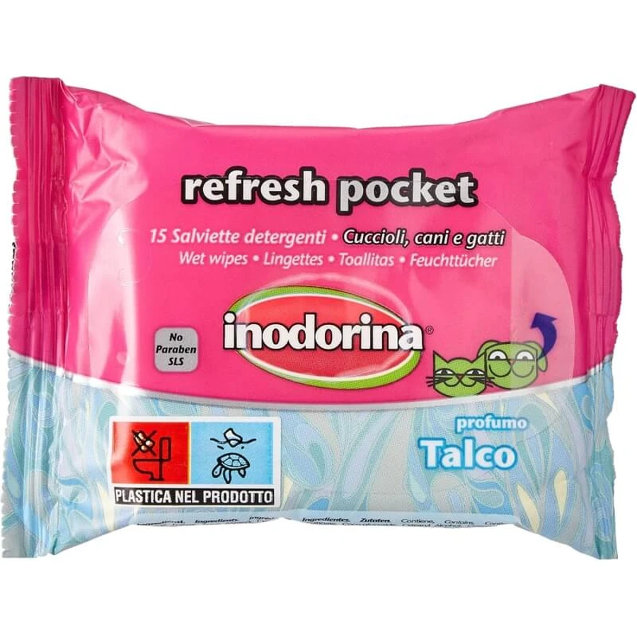 Inodorina Refresh Pocket - 15 cleansing wipes for puppies, dogs, and cats