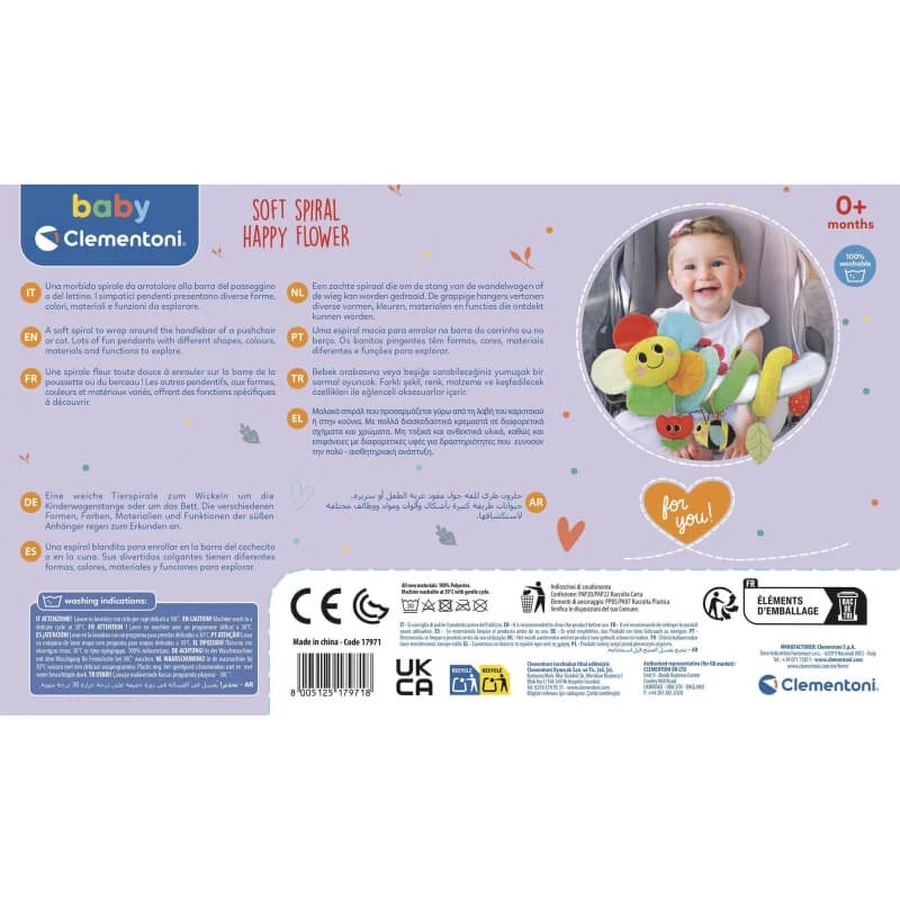 Clementoni Soft Spiral - Espiral sensorial para cochecitos con colgantes interactivos
