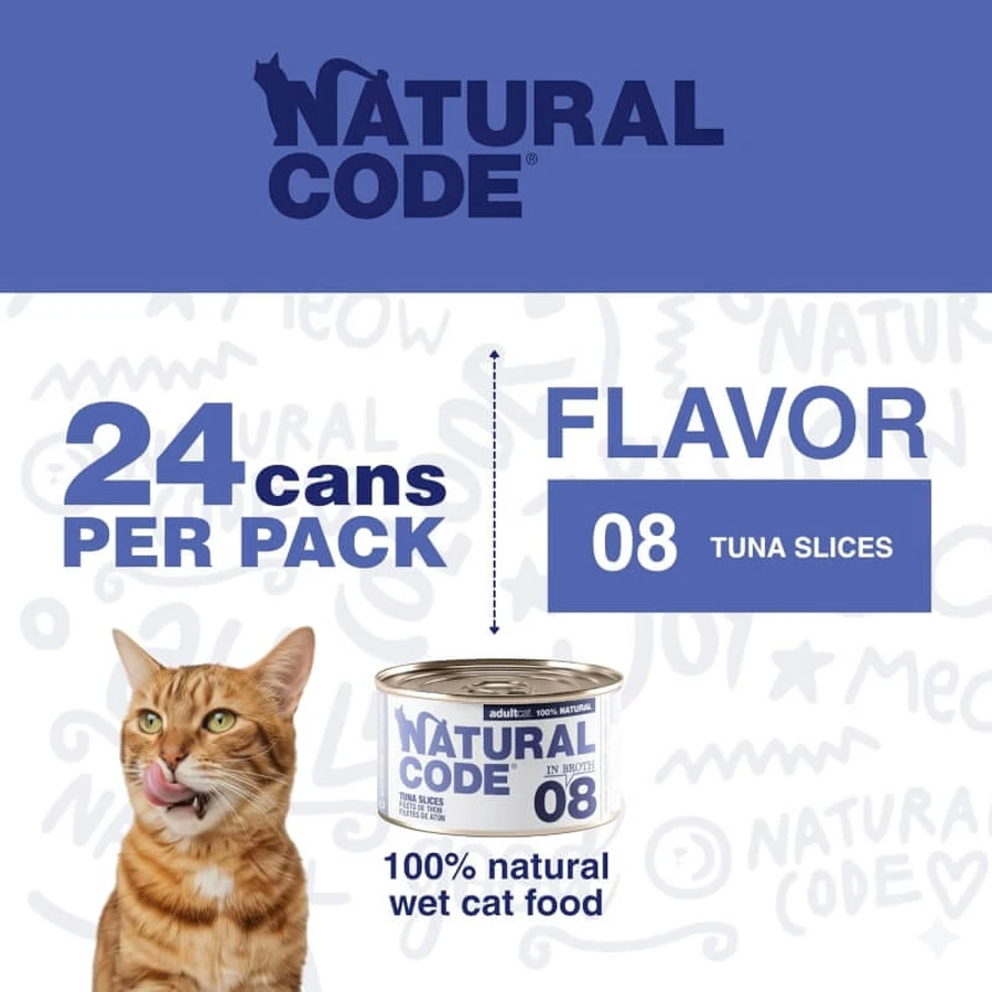 Natural Code 08 fileuri de ton – hrană completă pentru pisici adulte, 85 g