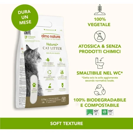 Litière naturelle pour chat Almo Nature - Litière à base de plantes, anti-odeurs, biodégradable et sans poussière, 2,27 kg