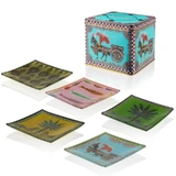 Set de fragancias naturales Ortigia: 5 platillos de cristal en una caja de color turquesa