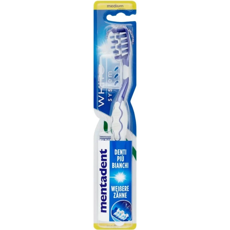 Mentadent Medium handtandenborstel met White System-bleekeffect