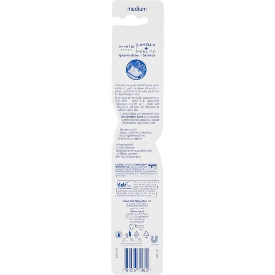 Mentadent Medium handtandenborstel met White System-bleekeffect