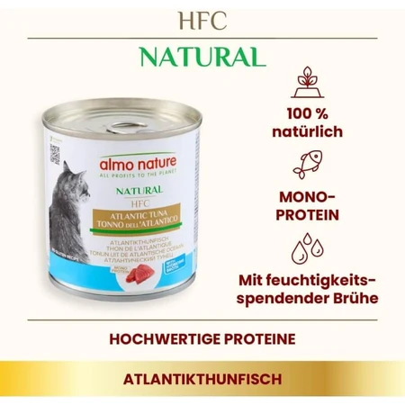 Almo Nature HFC Natural Atlantic Tuna - Complementary Wet Food for Adult Cats 1+ Years, 280 g