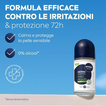 Nivea Derma Control Sensitive - 72-hour alcohol-free antiperspirant roll-on deodorant, 50 ml