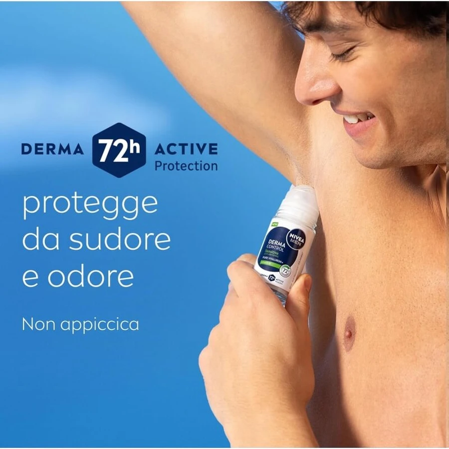 Nivea Derma Control Sensitive - 72-hour alcohol-free antiperspirant roll-on deodorant, 50 ml