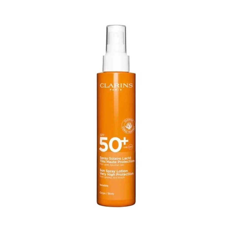 Clarins Sonnenschutzspray LSF 50+, Solaire Lacté Körperlotion, sehr hoher Schutz, 150 ml