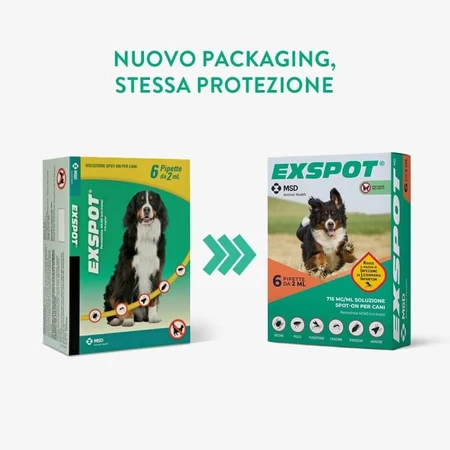MSD Animal Health Exspot - 6 spot-on parasite prevention pipettes for dogs, 2 ml each