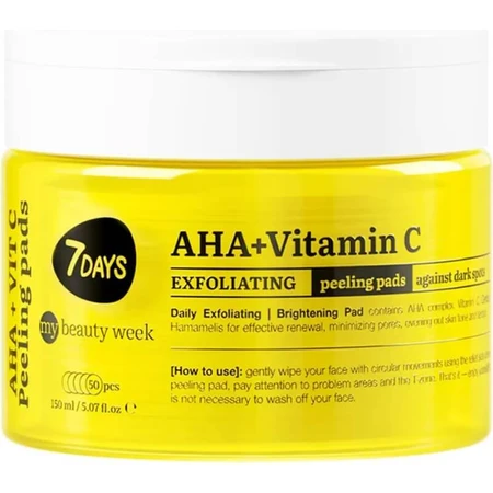 Toallitas exfoliantes 7days Aha + Vitamina C - 50 toallitas exfoliantes
