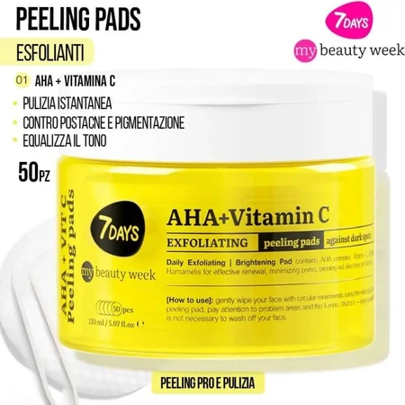 Toallitas exfoliantes 7days Aha + Vitamina C - 50 toallitas exfoliantes