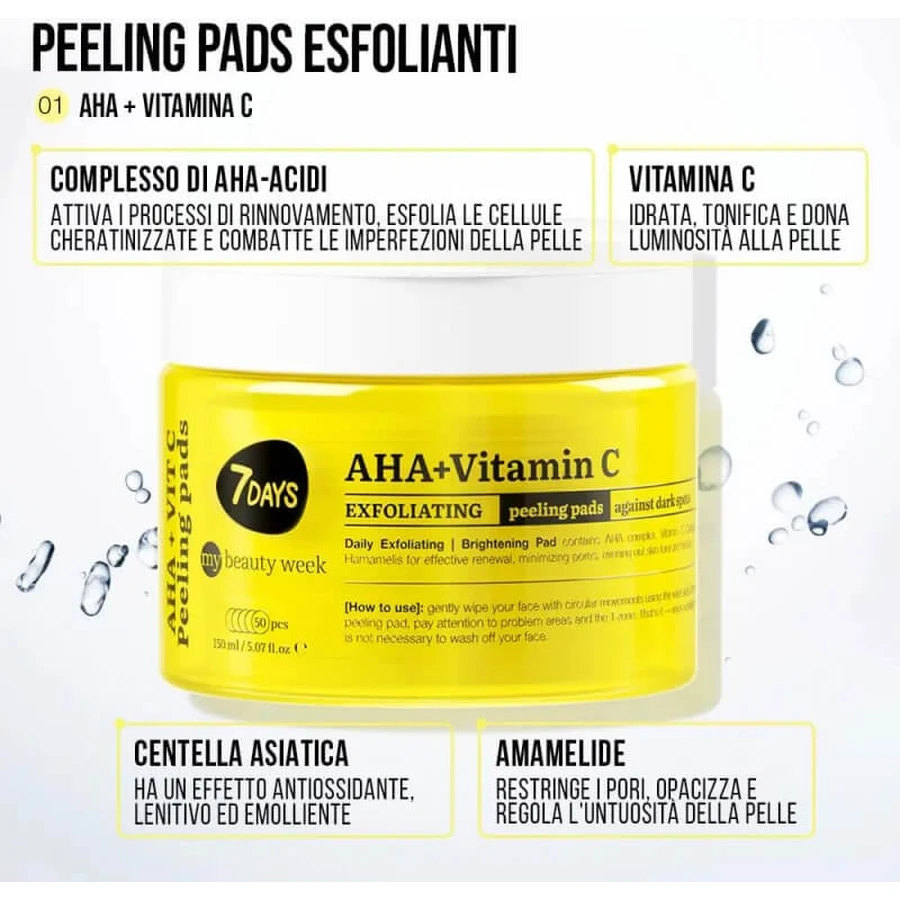 Toallitas exfoliantes 7days Aha + Vitamina C - 50 toallitas exfoliantes