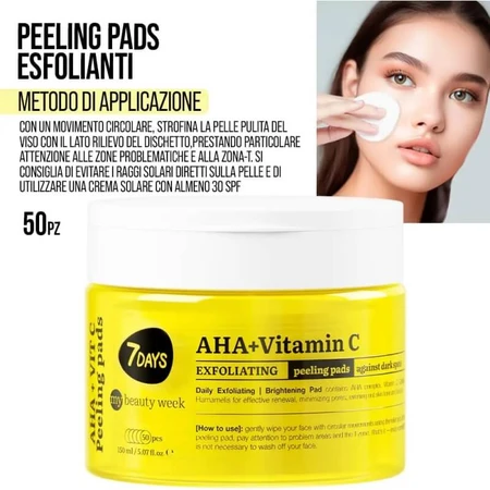 Toallitas exfoliantes 7days Aha + Vitamina C - 50 toallitas exfoliantes