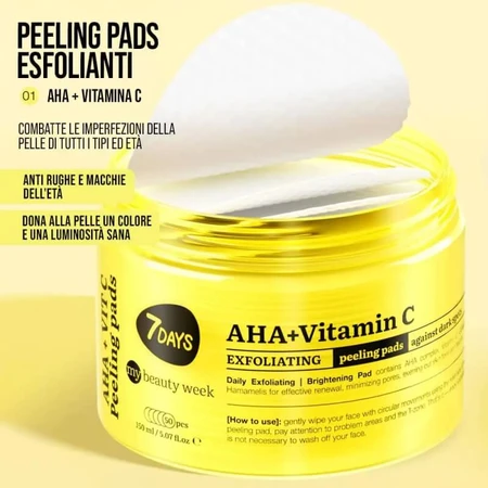 Toallitas exfoliantes 7days Aha + Vitamina C - 50 toallitas exfoliantes