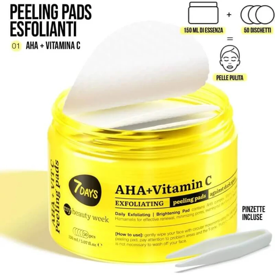 Toallitas exfoliantes 7days Aha + Vitamina C - 50 toallitas exfoliantes