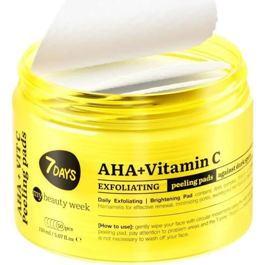 Toallitas exfoliantes 7days Aha + Vitamina C - 50 toallitas exfoliantes